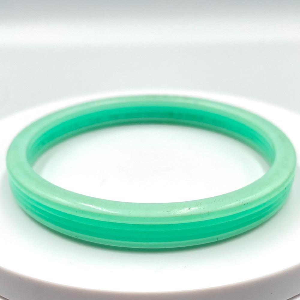 Vintage Green Celluloid Stackable Grooved Bangle Bracelet Slide 80s 90s Y2K